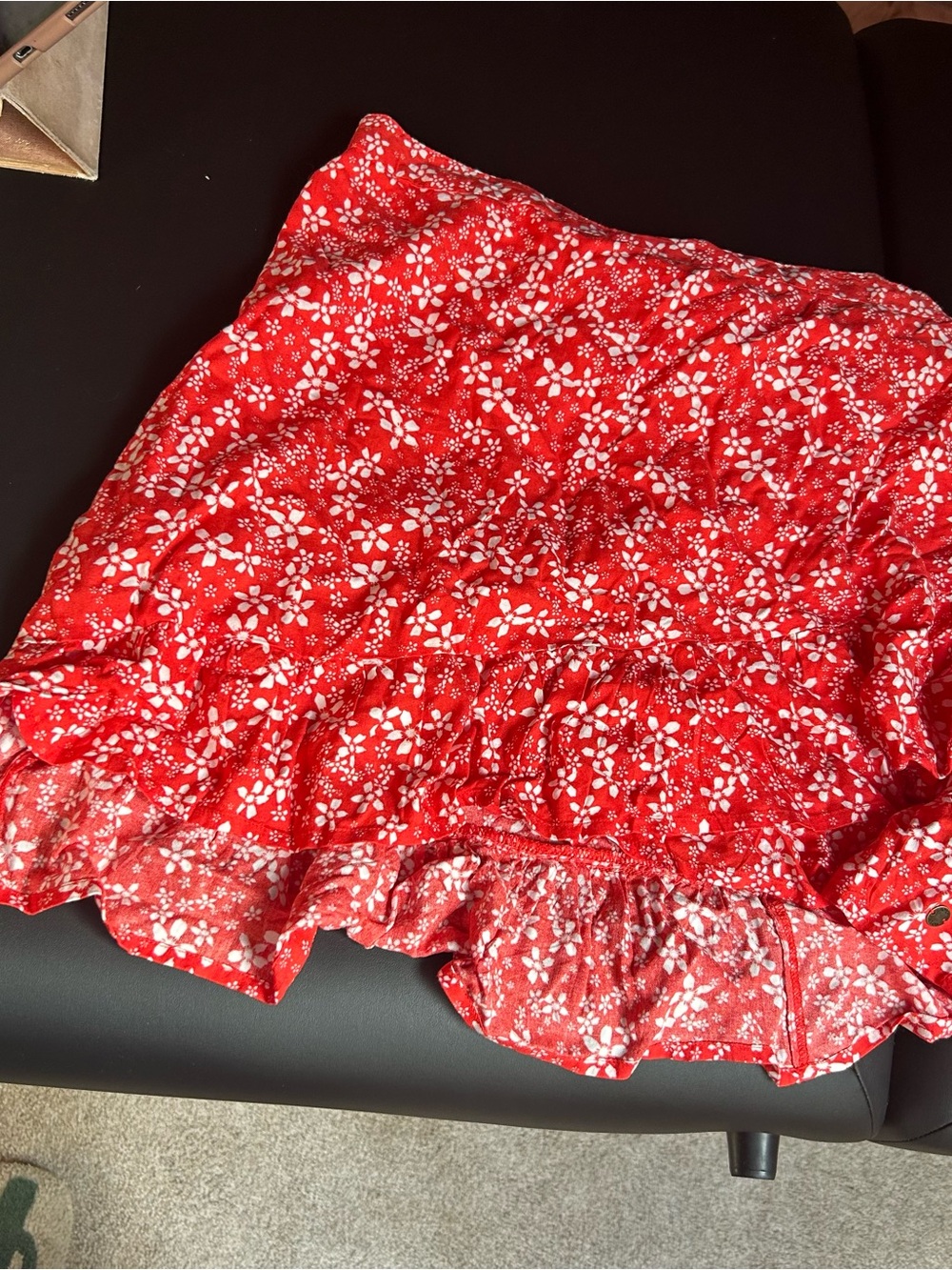 Roxy Red and White Floral Mini Skirt